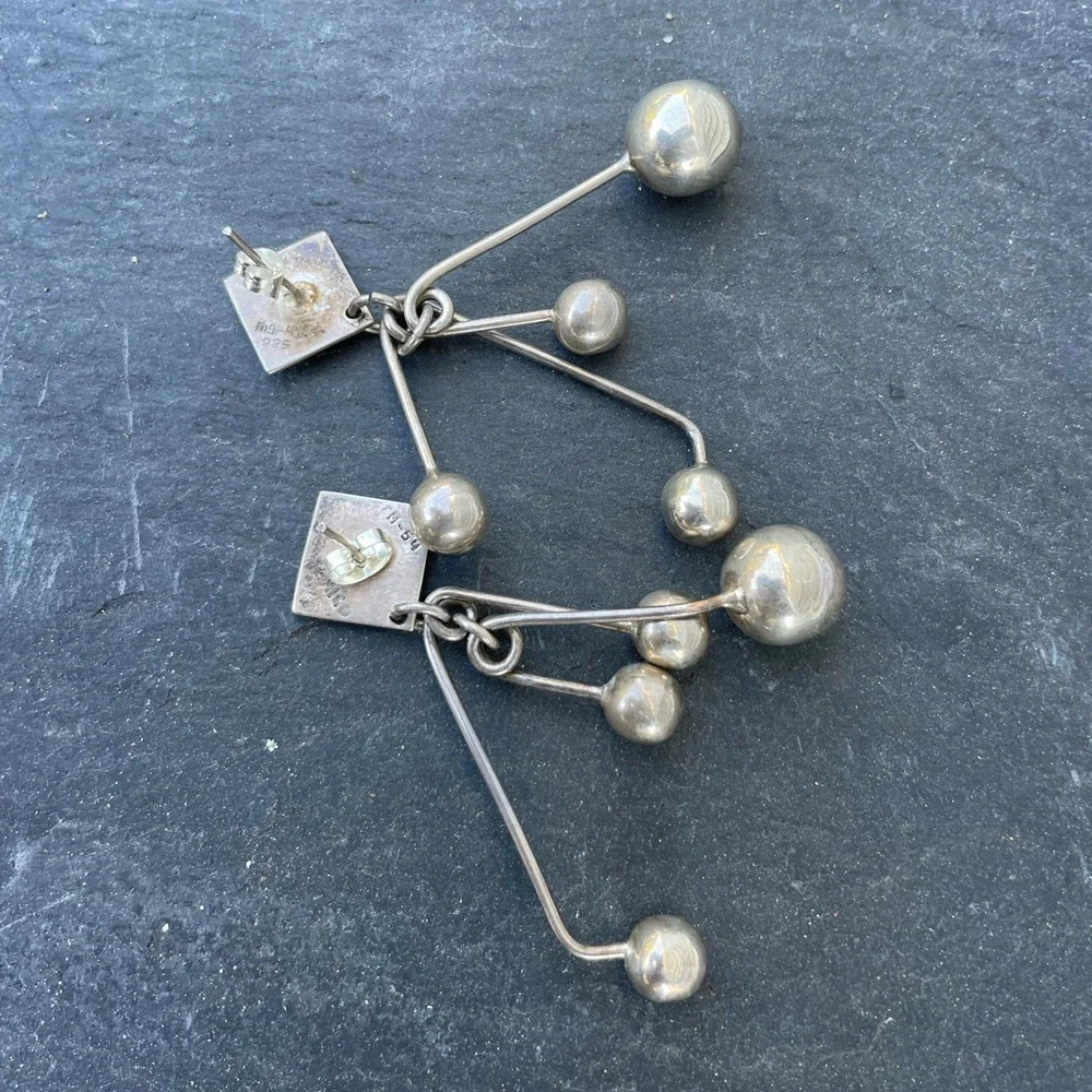 Vintage Taxco Sterling Silver Large Dangly Statement Earrings - Picture 9 of 13